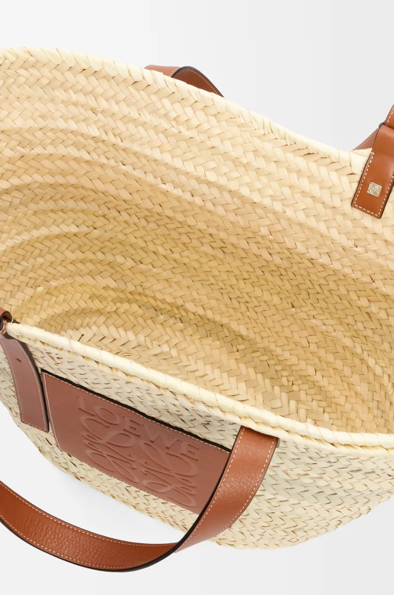 大号棕榈叶和牛皮革 Basket 手袋