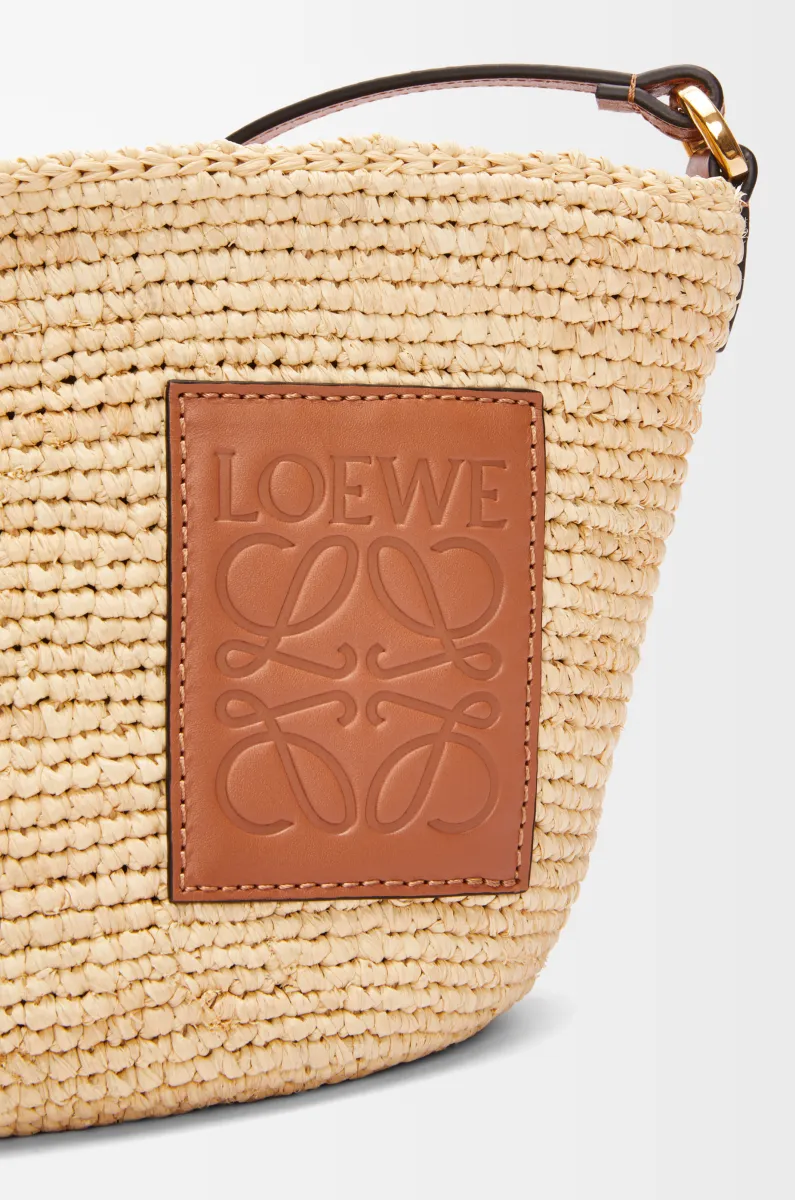 拉菲草和牛皮革 Slit Pochette 手袋