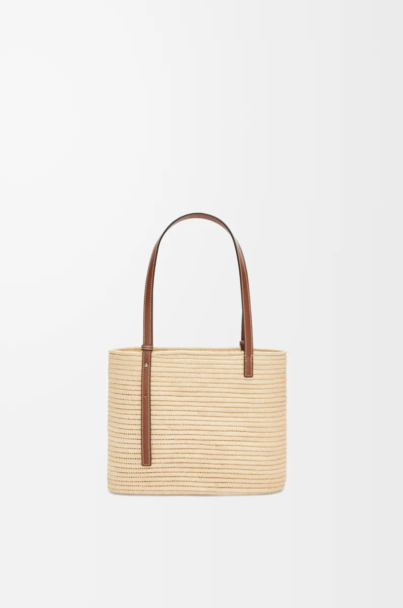 小号拉菲草和牛皮革 Square Basket 手袋