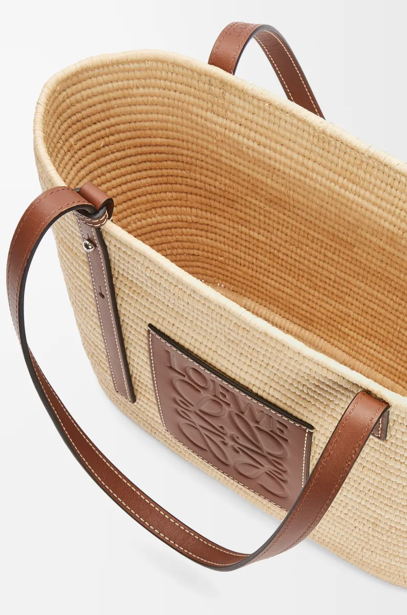 小号拉菲草和牛皮革 Square Basket 手袋