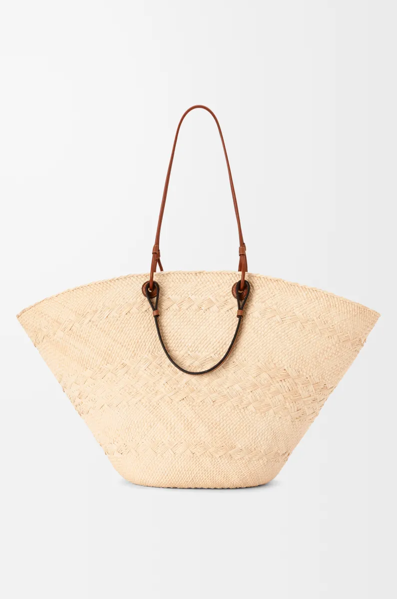 大号伊拉卡棕榈纤维和牛皮革 Anagram Basket 手袋