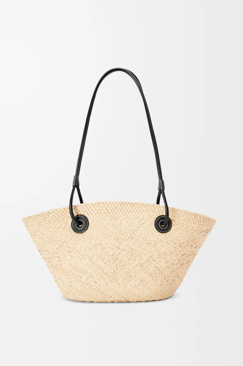 小号伊拉卡棕榈纤维和牛皮革 Anagram Basket 手袋