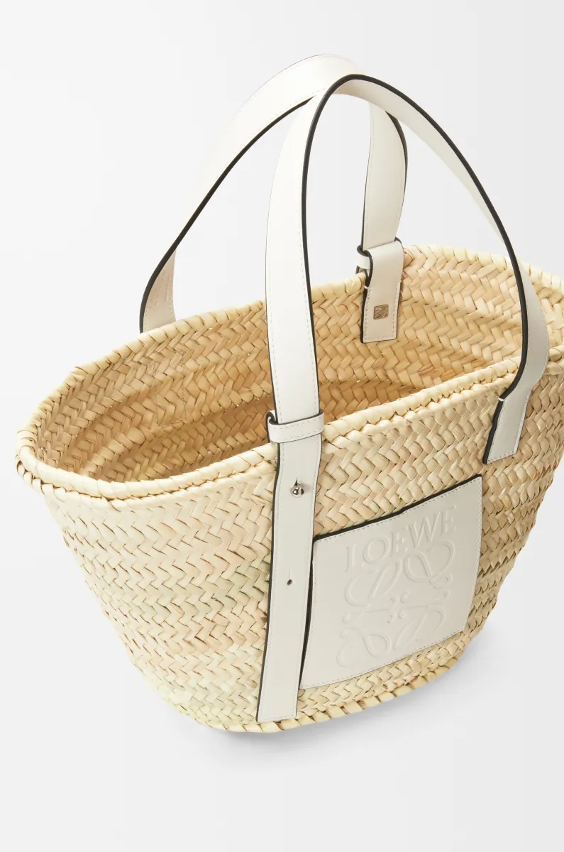 棕榈叶和牛皮革 Basket 手袋