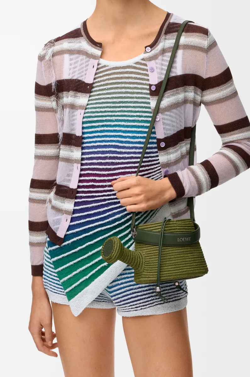 拉菲草和牛皮革 Watering Can 手袋