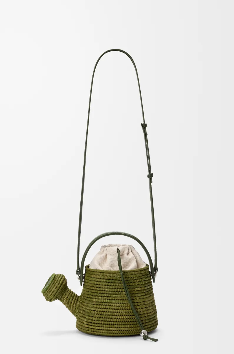 拉菲草和牛皮革 Watering Can 手袋