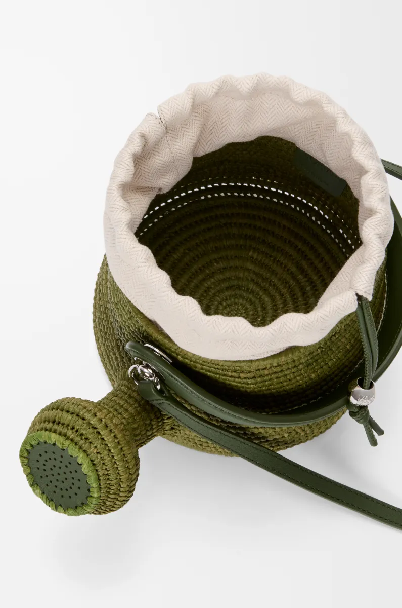 拉菲草和牛皮革 Watering Can 手袋