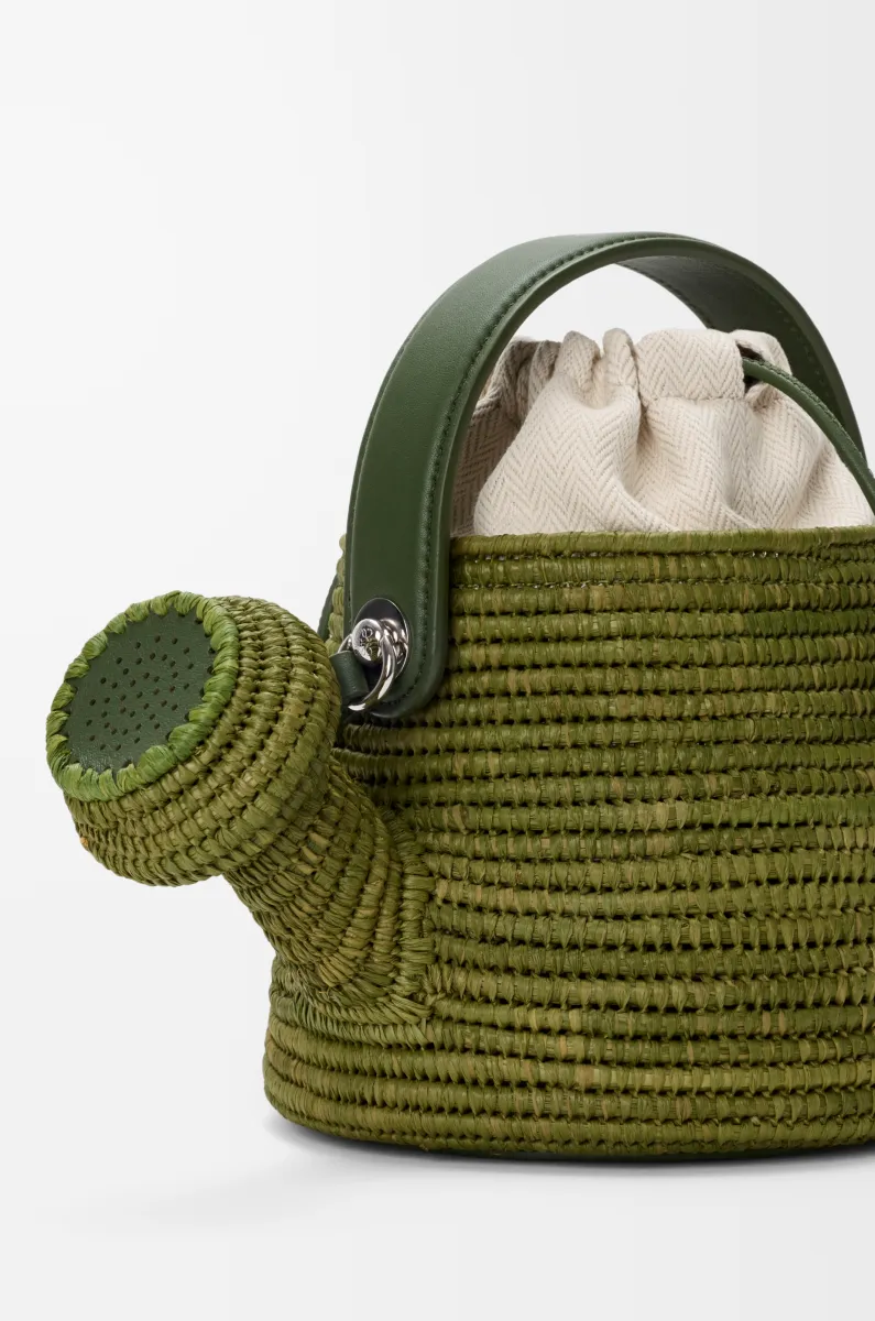 拉菲草和牛皮革 Watering Can 手袋