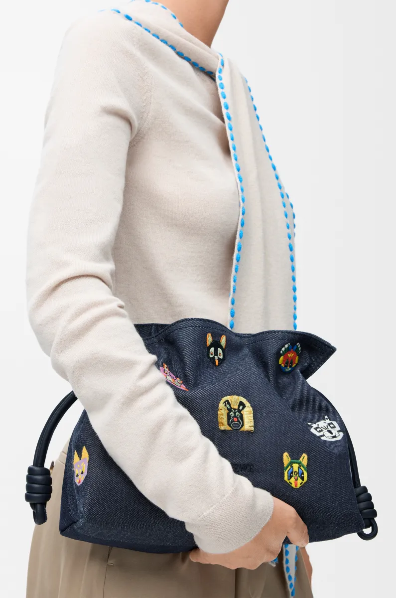 中号刺绣单宁布 Flamenco 手拿包