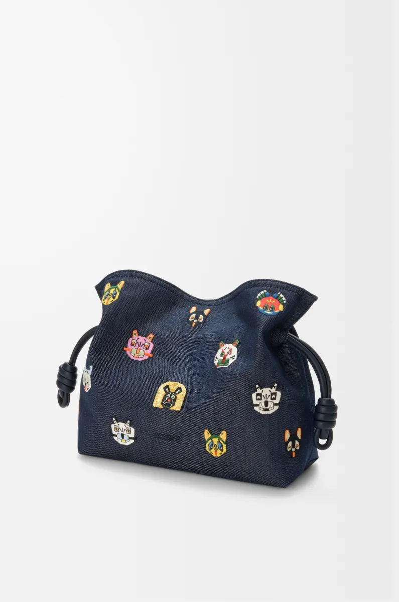 中号刺绣单宁布 Flamenco 手拿包