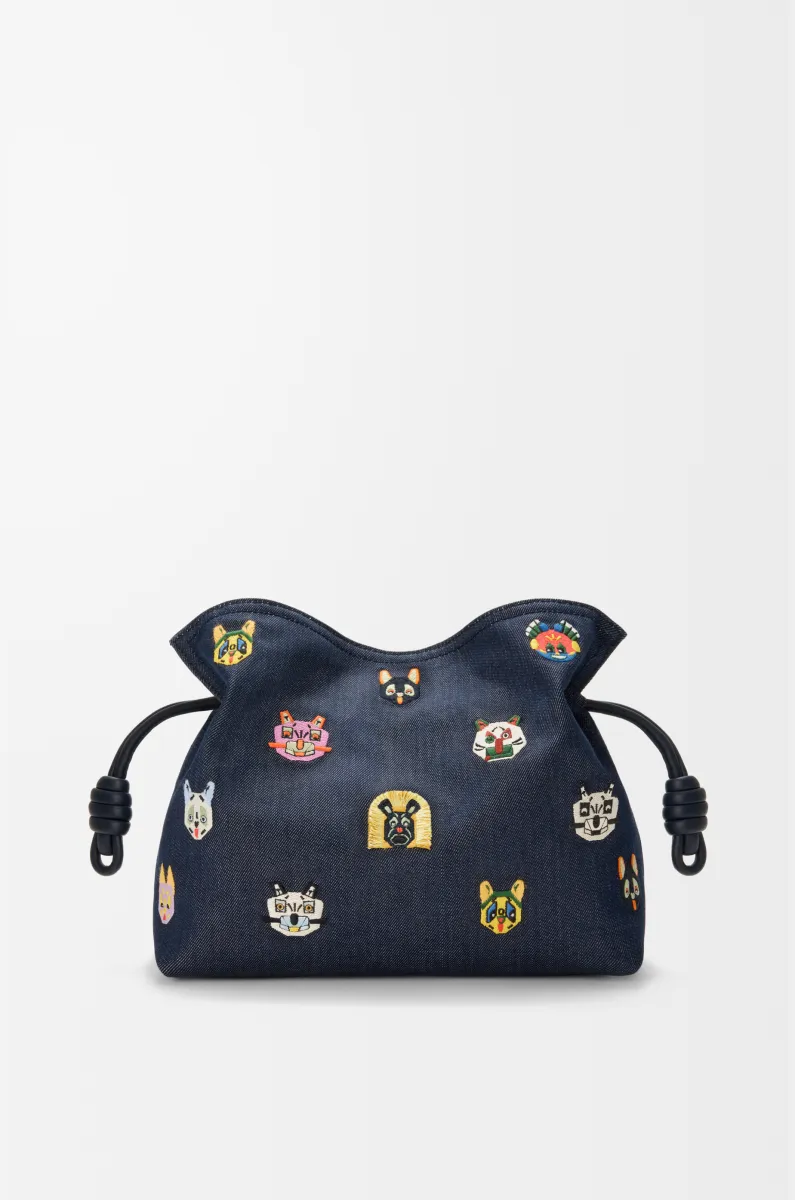 中号刺绣单宁布 Flamenco 手拿包