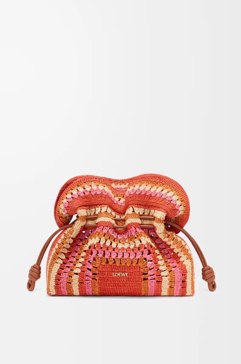 中号拉菲草和牛皮革 Flamenco 手拿包