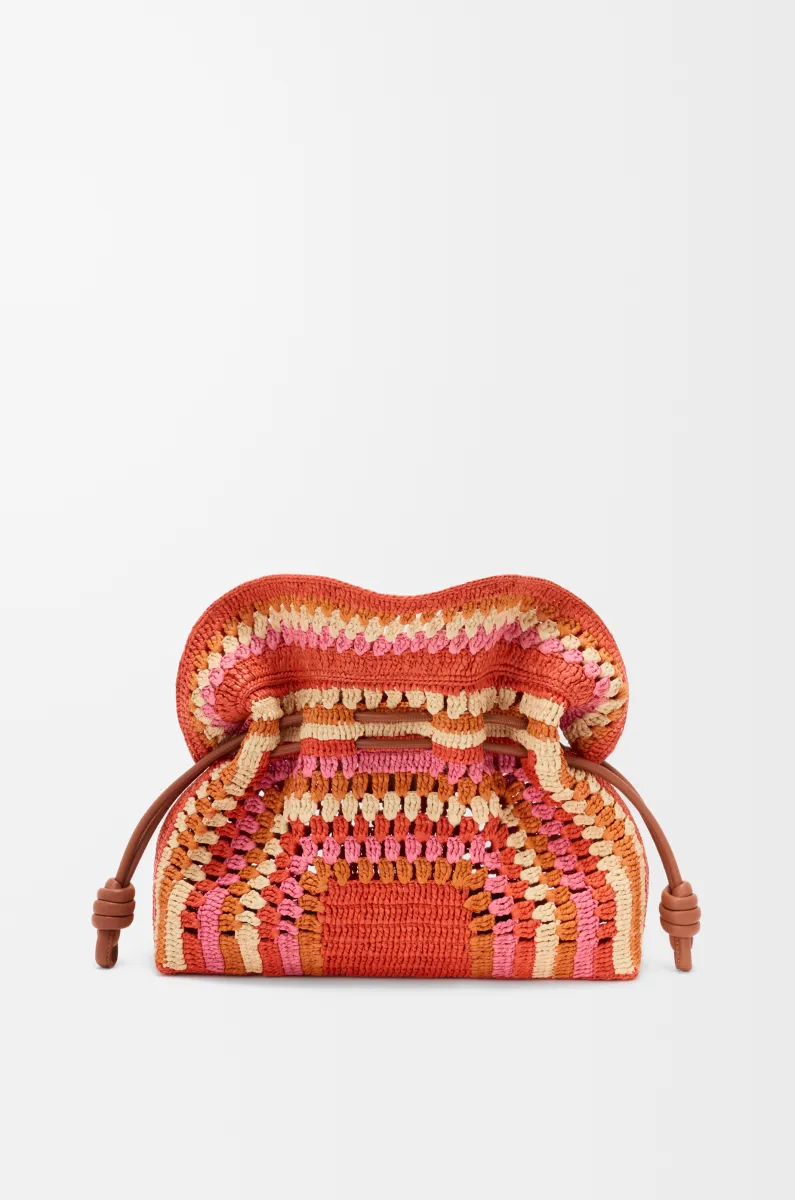 中号拉菲草和牛皮革 Flamenco 手拿包