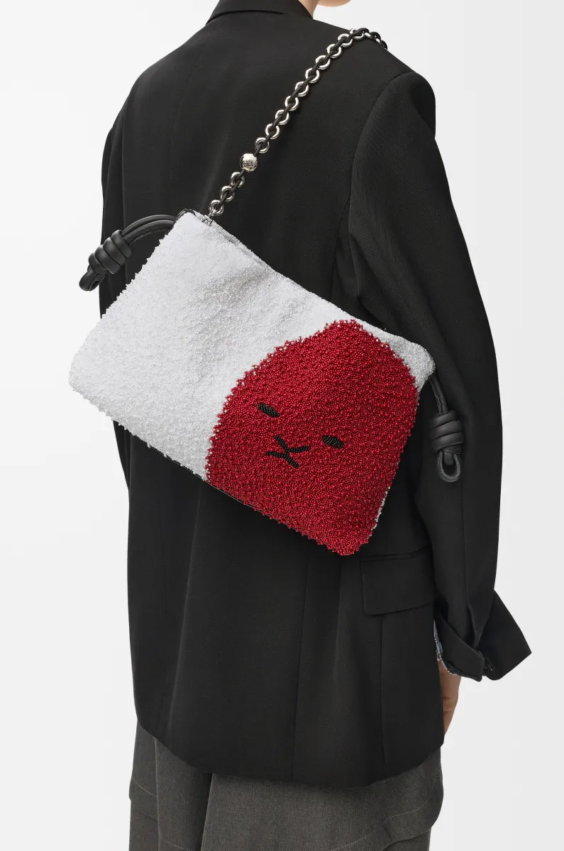 中号珠饰帆布和牛皮革 Lion Beads Flamenco Purse 手拿包