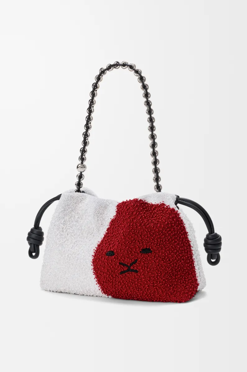 中号珠饰帆布和牛皮革 Lion Beads Flamenco Purse 手拿包