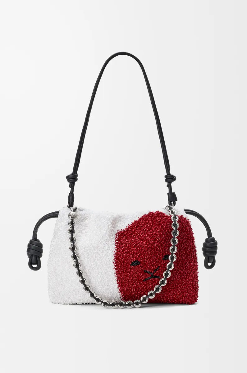 中号珠饰帆布和牛皮革 Lion Beads Flamenco Purse 手拿包