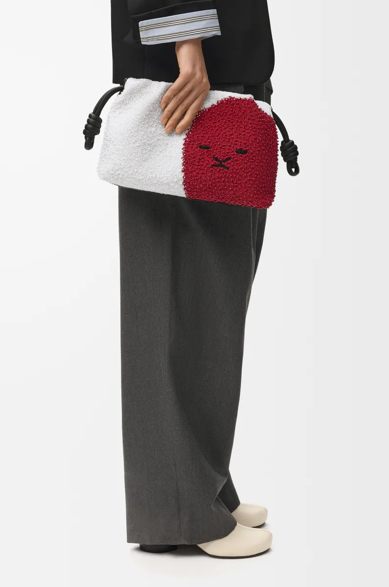 中号珠饰帆布和牛皮革 Lion Beads Flamenco Purse 手拿包