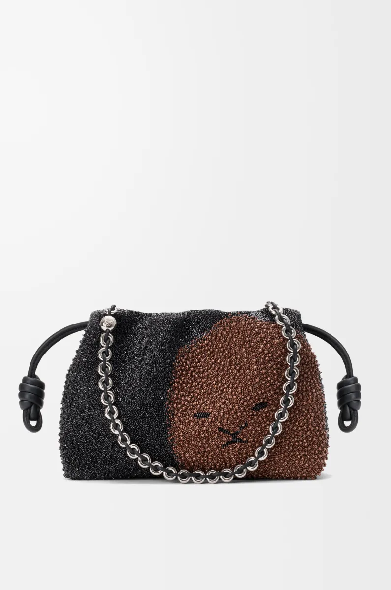 中号珠饰帆布和牛皮革 Lion Beads Flamenco Purse 手拿包