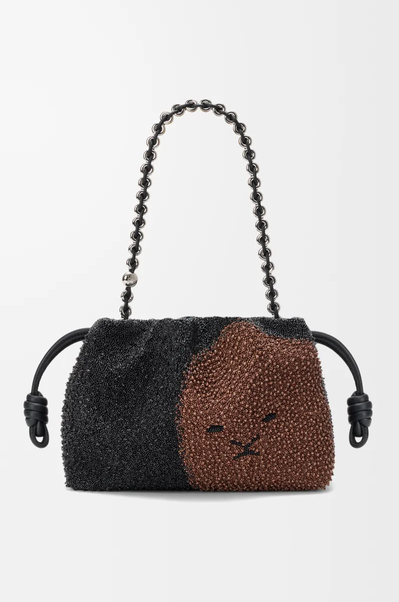 中号珠饰帆布和牛皮革 Lion Beads Flamenco Purse 手拿包