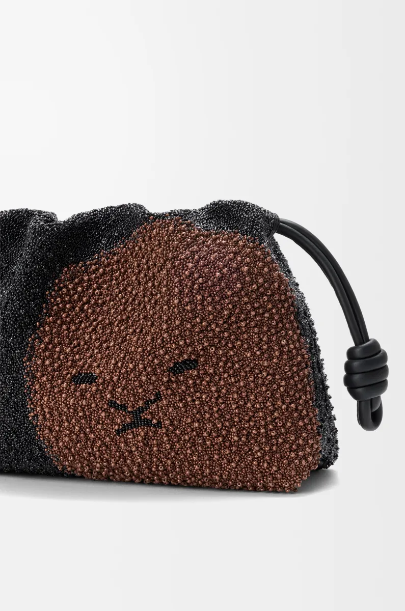 中号珠饰帆布和牛皮革 Lion Beads Flamenco Purse 手拿包