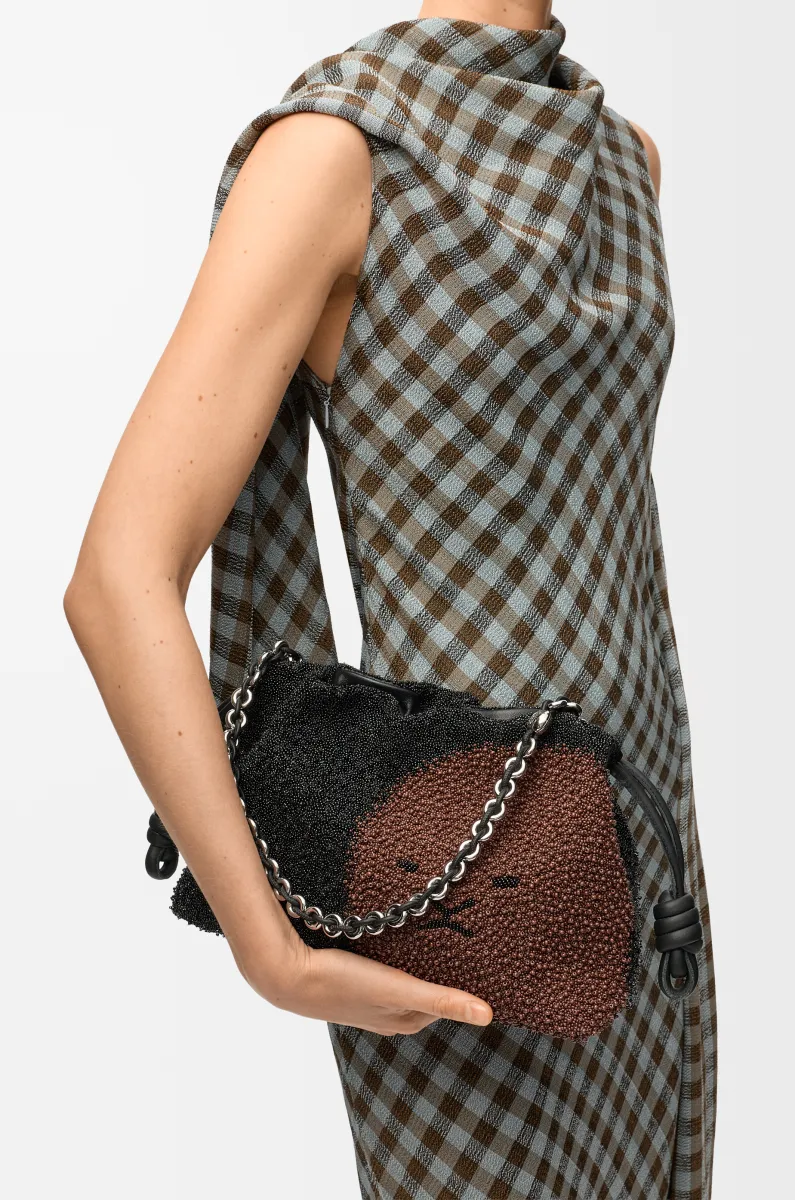 中号珠饰帆布和牛皮革 Lion Beads Flamenco Purse 手拿包