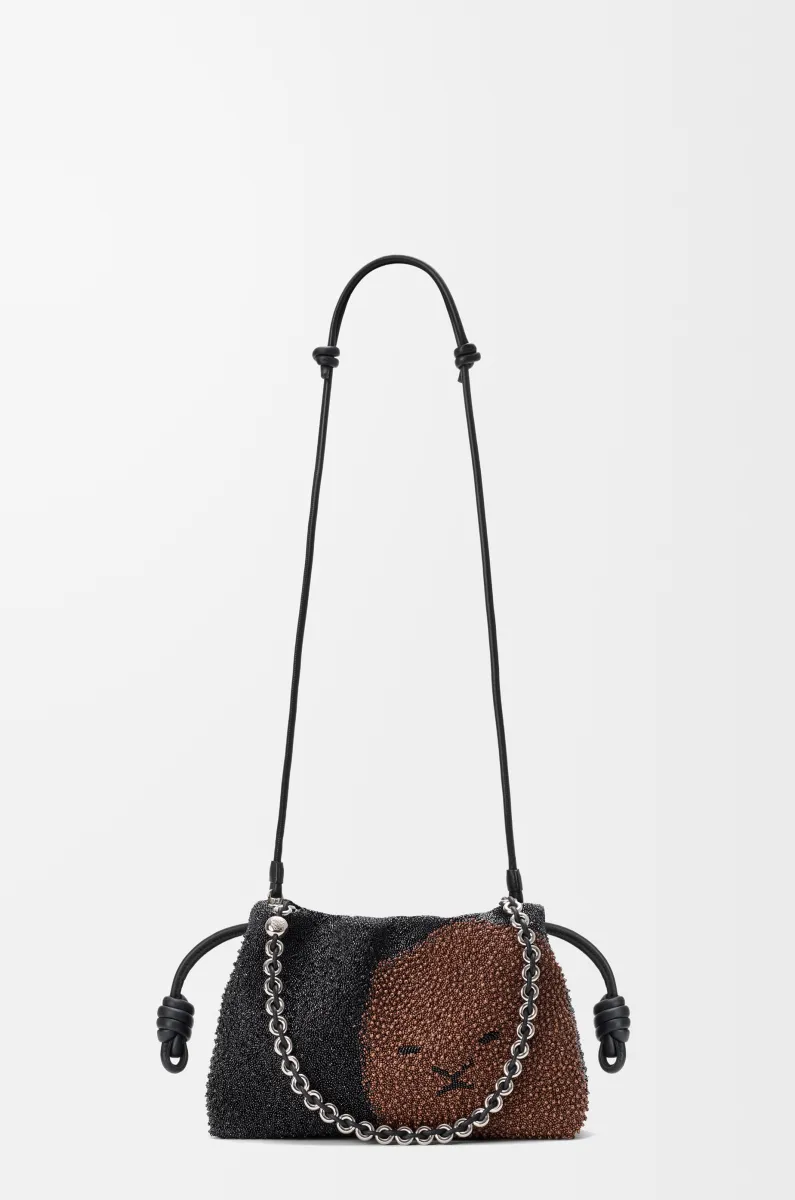 中号珠饰帆布和牛皮革 Lion Beads Flamenco Purse 手拿包