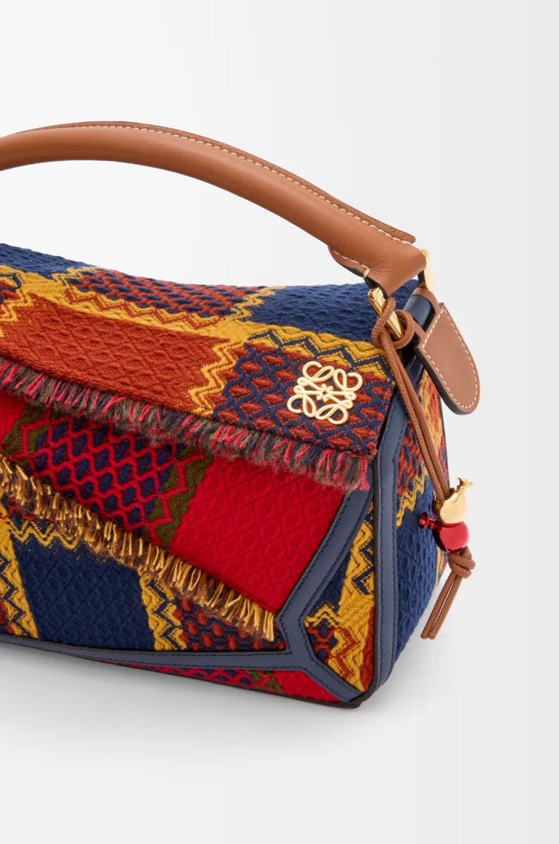 羊毛和经典牛皮革 Puzzle 10周年 格子呢典藏版手袋