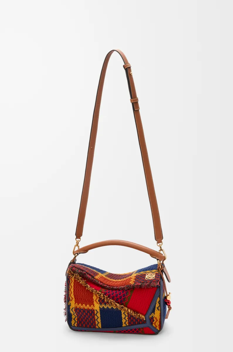 羊毛和经典牛皮革 Puzzle 10周年 格子呢典藏版手袋