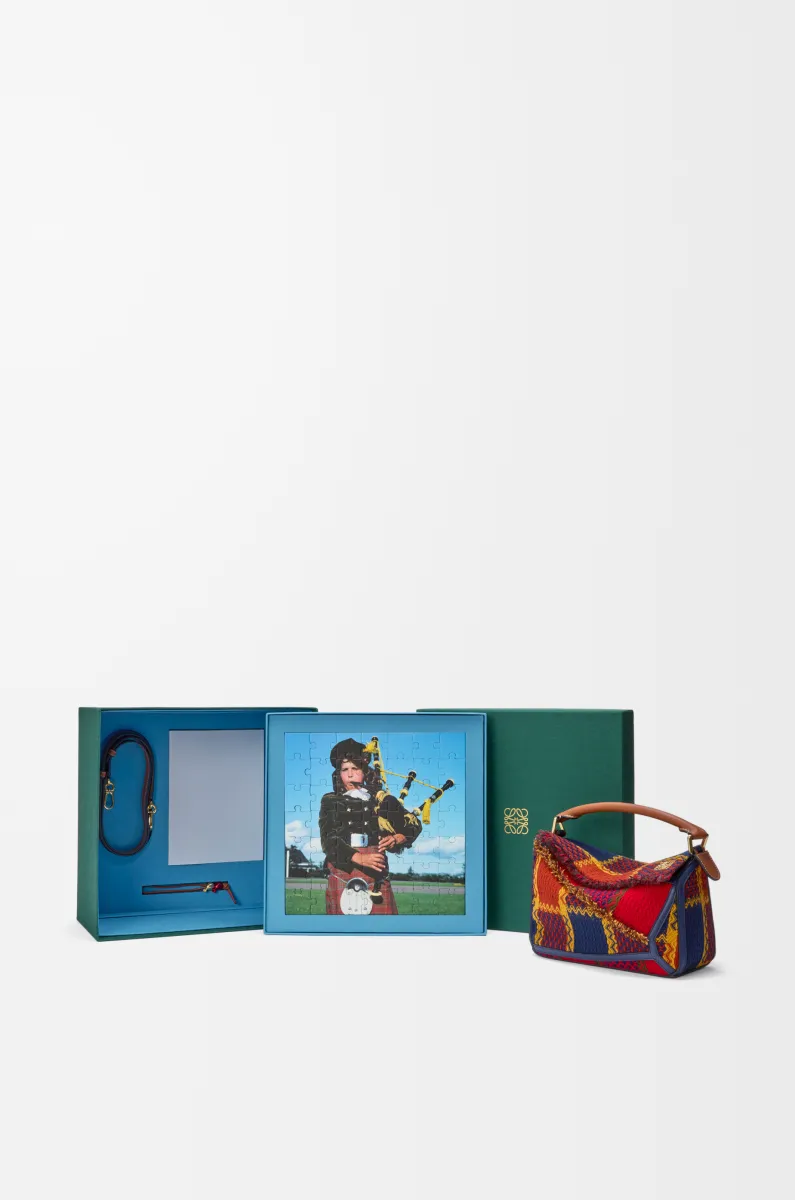 羊毛和经典牛皮革 Puzzle 10周年 格子呢典藏版手袋