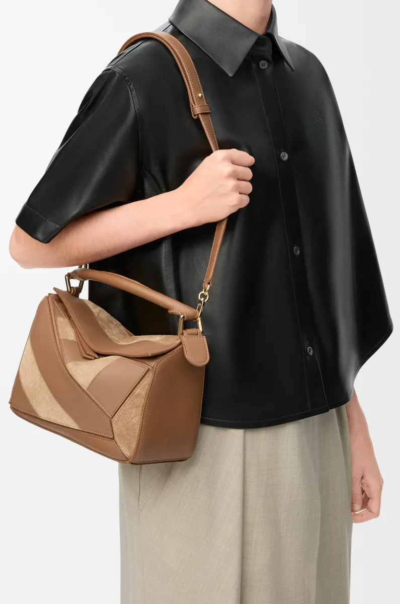 小号经典牛皮革和绒面革 Puzzle 手袋