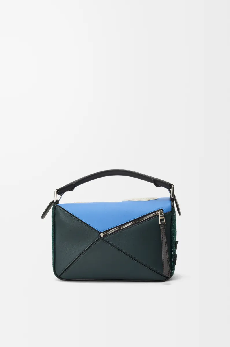 小号刺绣针织和经典牛皮革 Puzzle 手袋