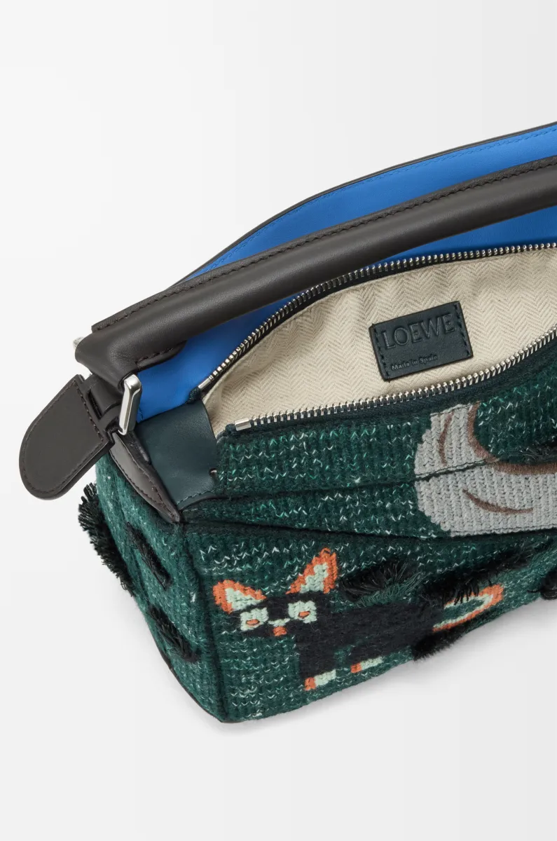 小号刺绣针织和经典牛皮革 Puzzle 手袋