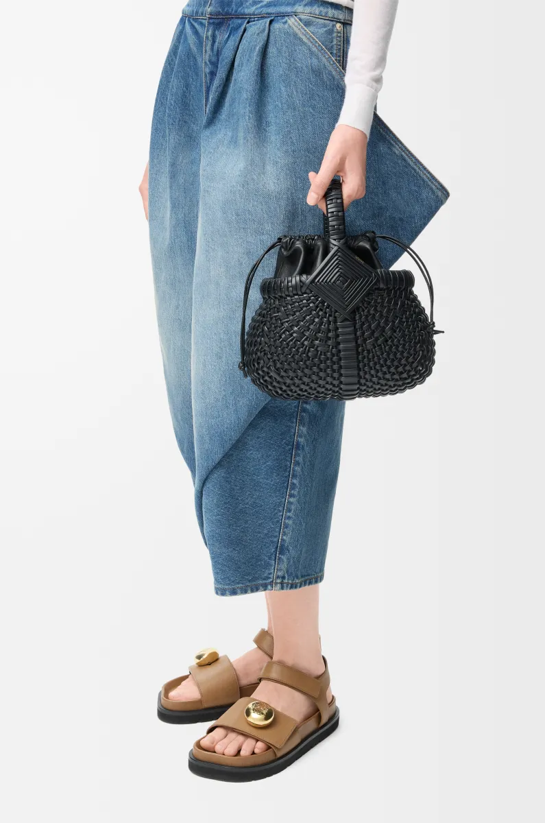 迷你牛皮革 Diamond Round Basket 手袋