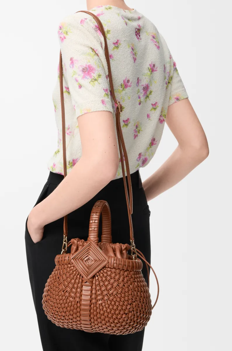 迷你牛皮革 Diamond Round Basket 手袋