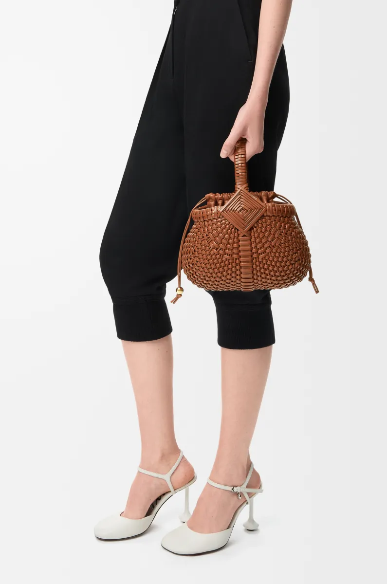 迷你牛皮革 Diamond Round Basket 手袋