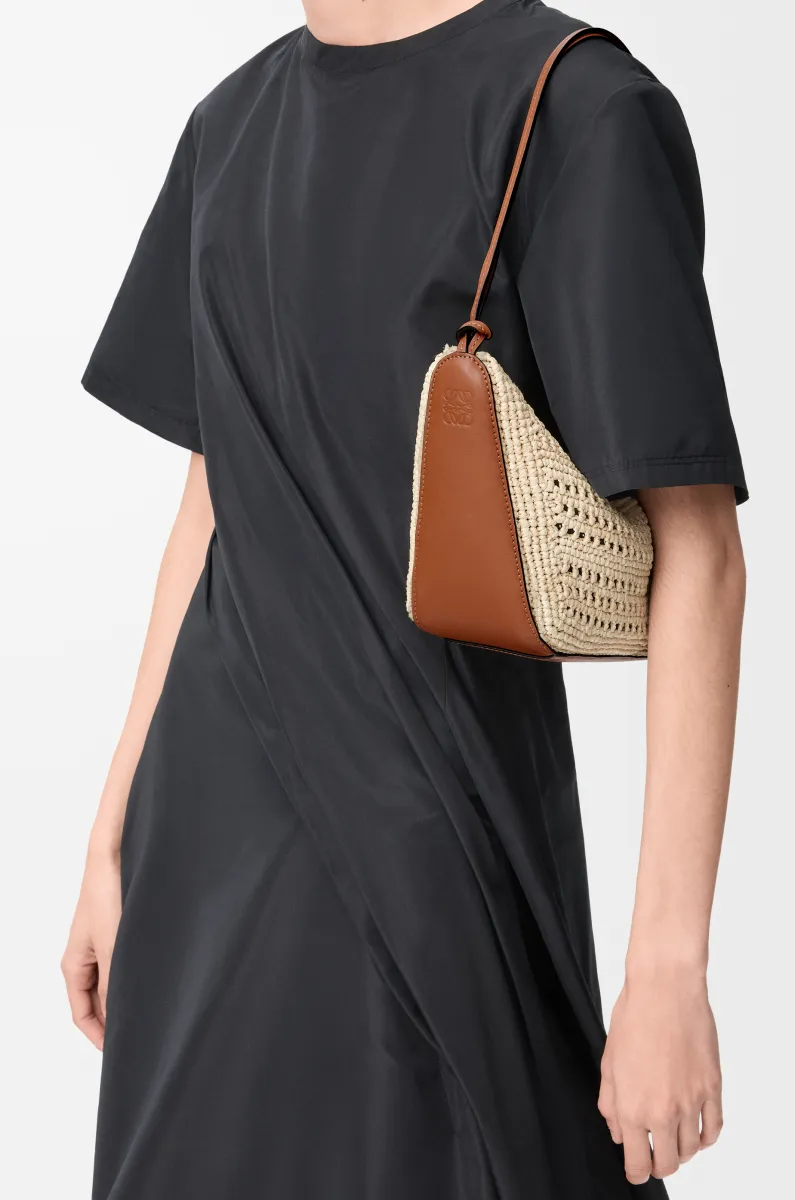 迷你拉菲草和牛皮革 Hammock hobo 手袋