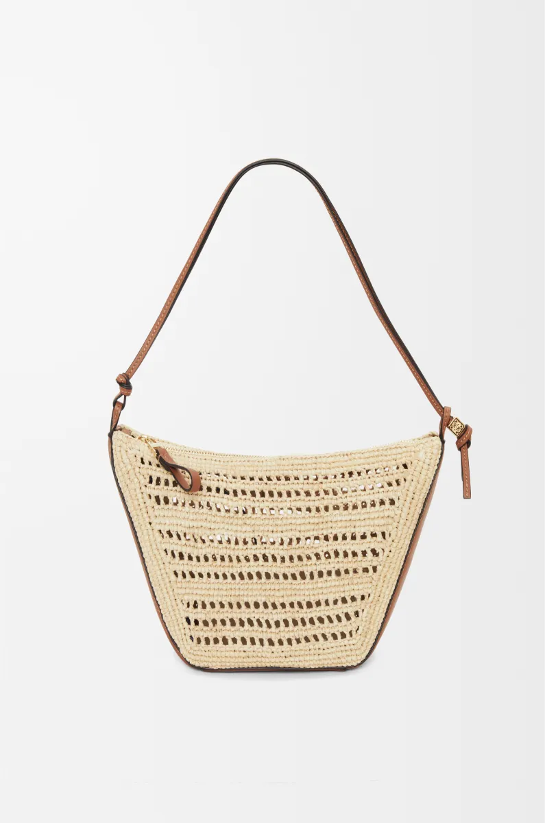迷你拉菲草和牛皮革 Hammock hobo 手袋
