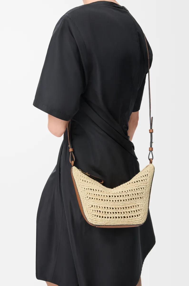 迷你拉菲草和牛皮革 Hammock hobo 手袋