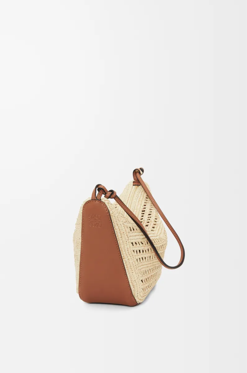 迷你拉菲草和牛皮革 Hammock hobo 手袋
