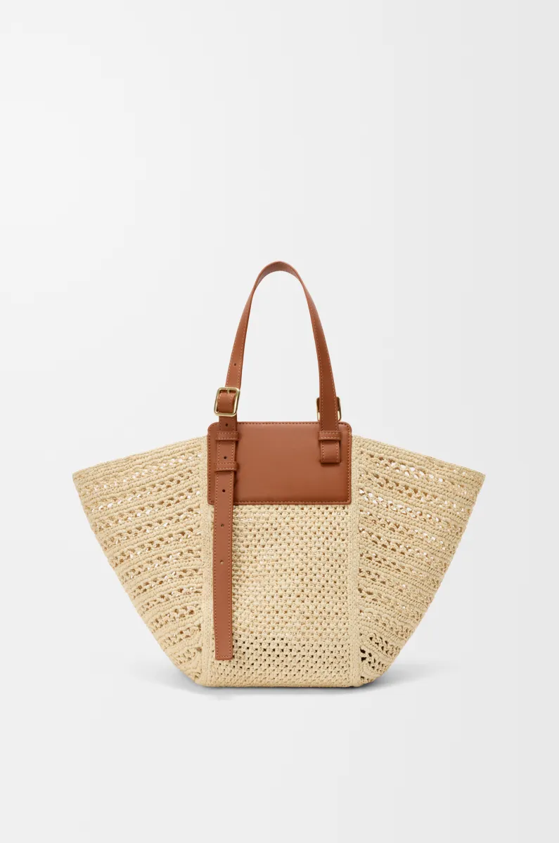 中号拉菲草和牛皮革 Hammock Cabas 手袋