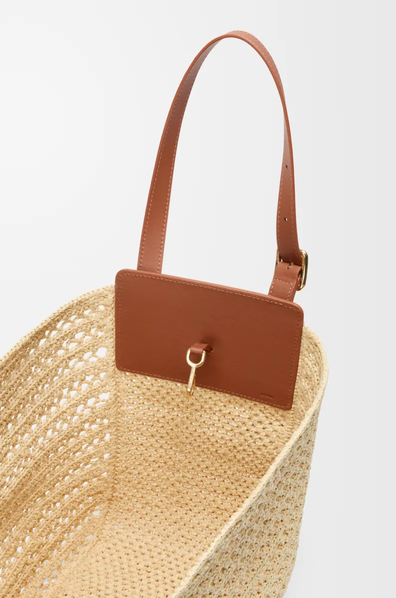 中号拉菲草和牛皮革 Hammock Cabas 手袋