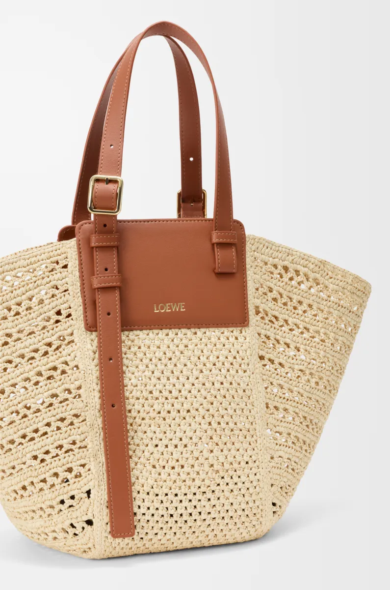 中号拉菲草和牛皮革 Hammock Cabas 手袋