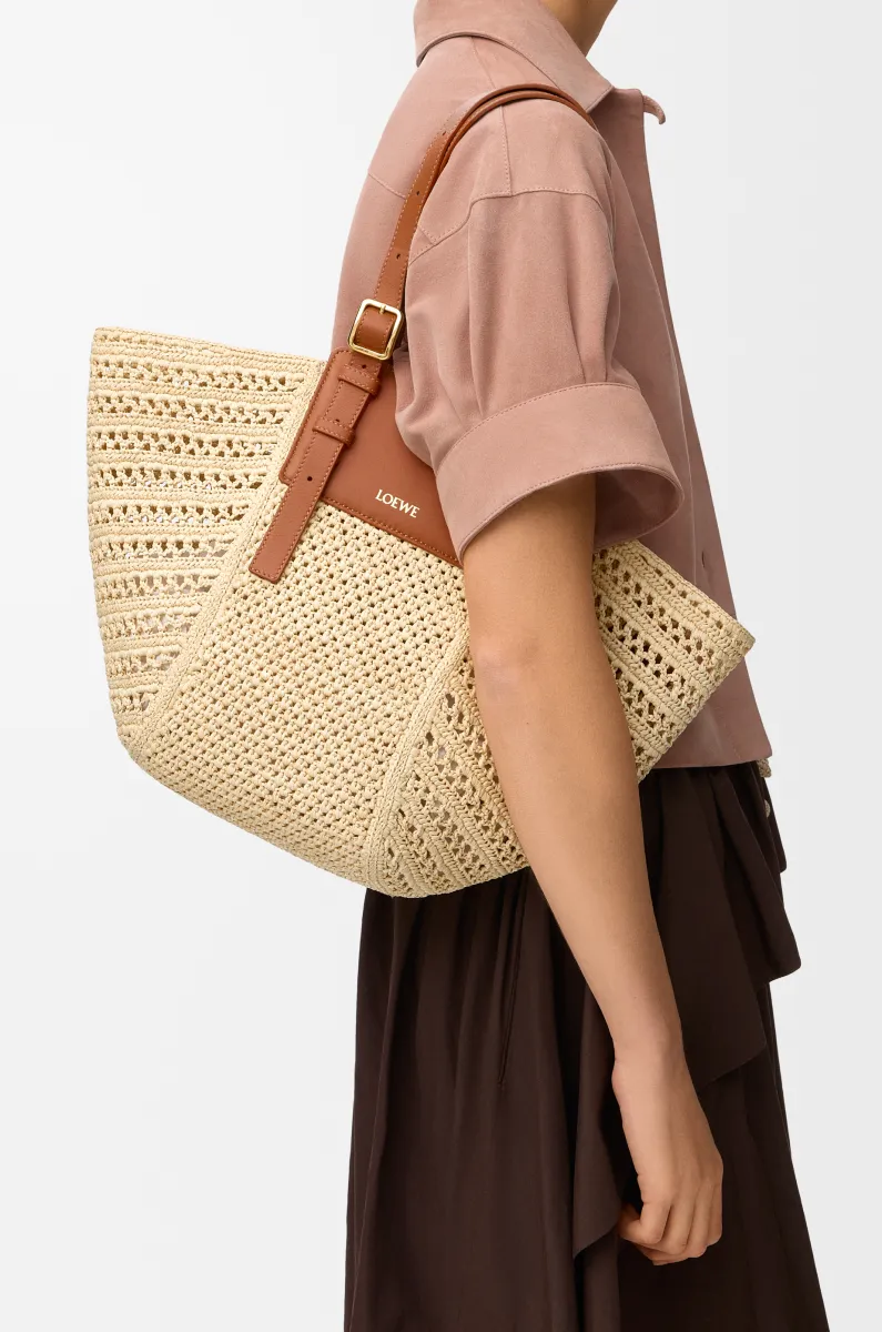 中号拉菲草和牛皮革 Hammock Cabas 手袋