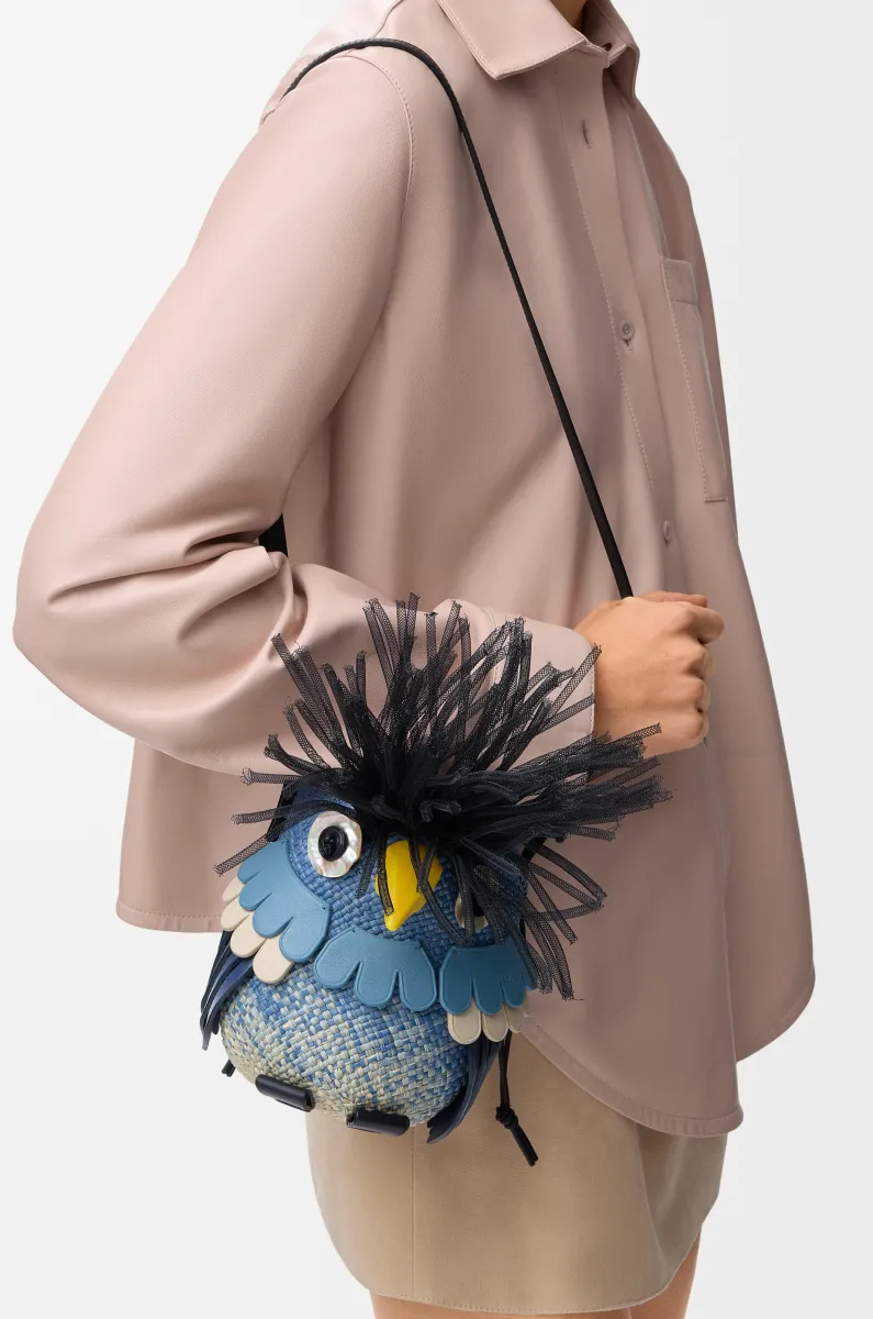 伊拉卡棕榈和牛皮革小鸟造型手袋