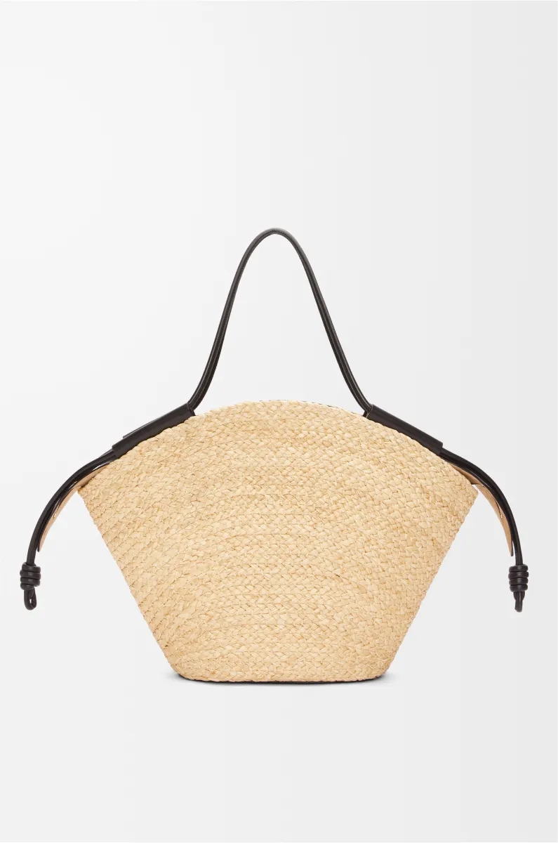 大号拉菲草和纳帕牛皮革 Paseo Basket 手袋