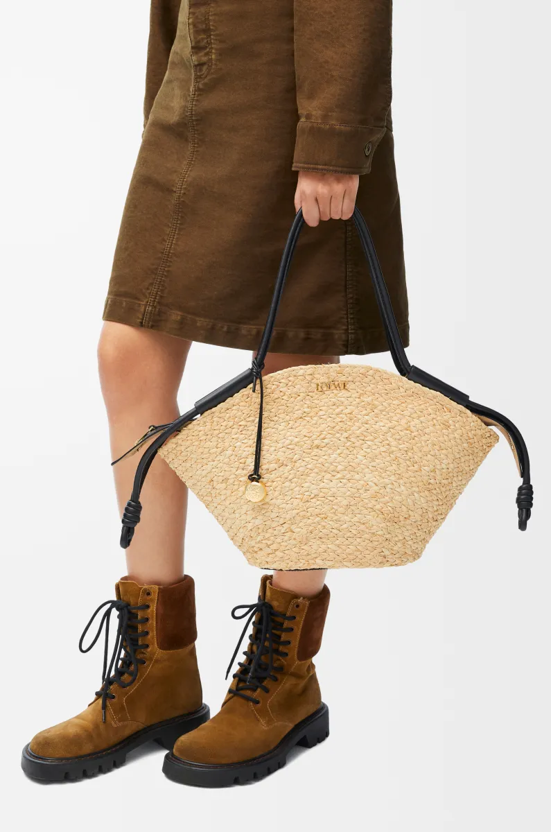 小号拉菲草和纳帕牛皮革 Paseo Basket 手袋