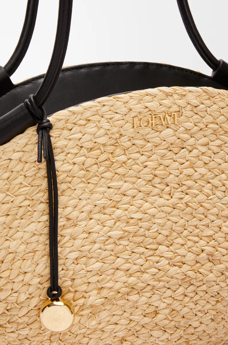 小号拉菲草和纳帕牛皮革 Paseo Basket 手袋