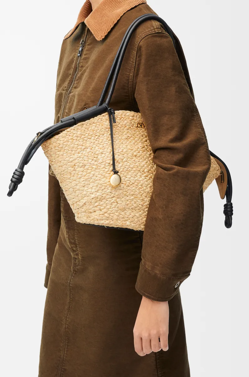 小号拉菲草和纳帕牛皮革 Paseo Basket 手袋