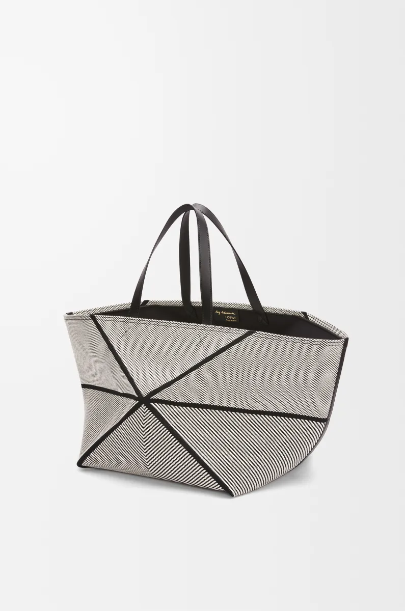 超大号帆布提花和牛皮革 Puzzle Fold 手袋