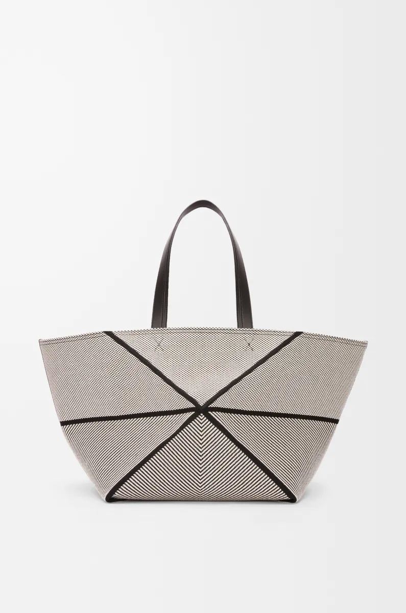 超大号帆布提花和牛皮革 Puzzle Fold 手袋