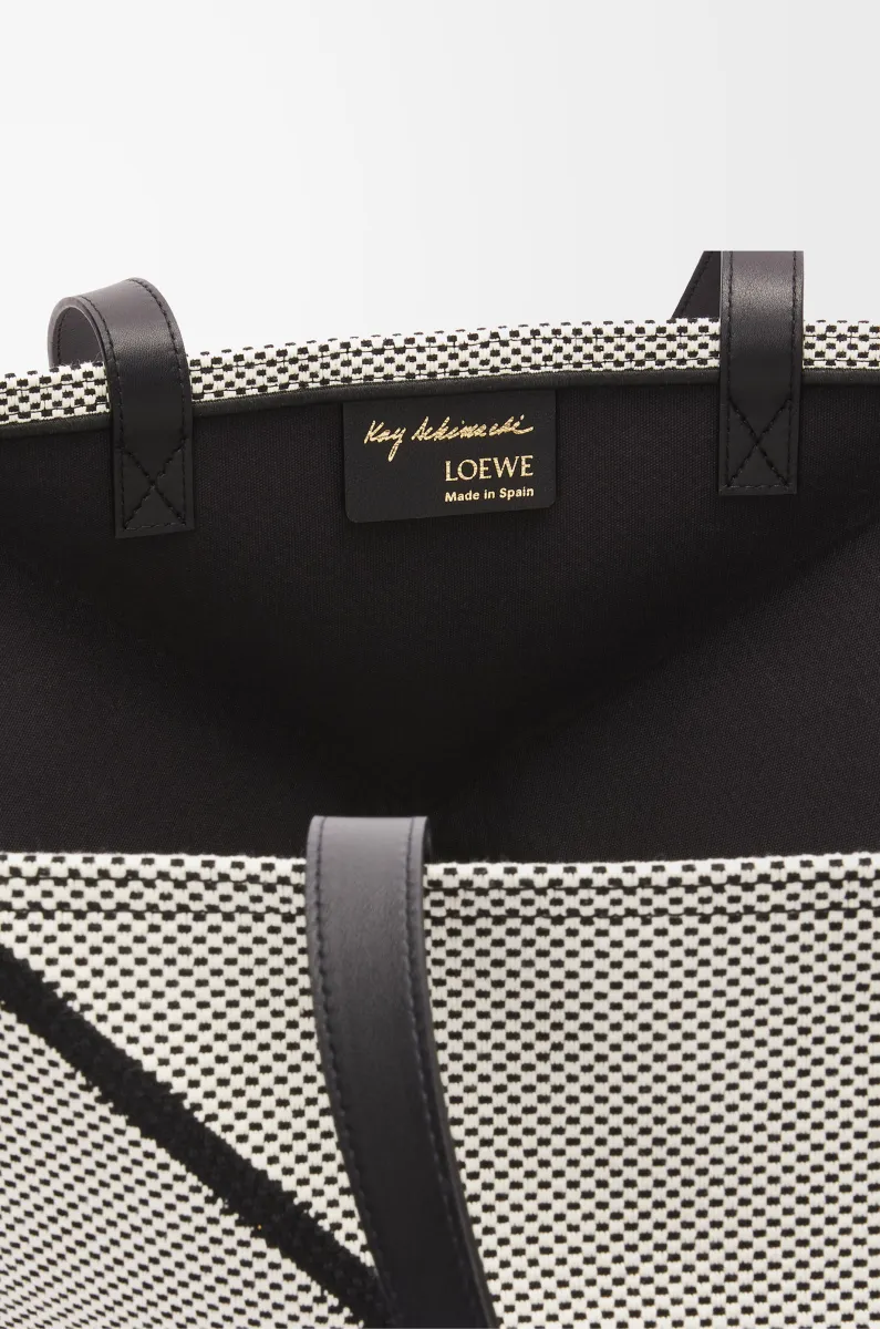 超大号帆布提花和牛皮革 Puzzle Fold 手袋